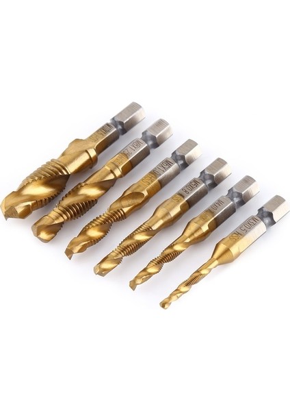 6 Adet 1/4 Altıgen Şaft Metrik Dişli M3M10 Titanyum Kaplamalı Hss Matkap ve Kılavuzbits (Yurt Dışından)