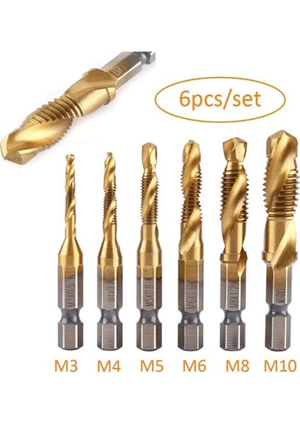 6 Adet 1/4 Altıgen Şaft Metrik Dişli M3M10 Titanyum Kaplamalı Hss Matkap ve Kılavuzbits (Yurt Dışından) fiyatları