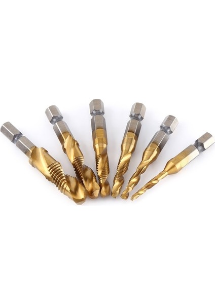 6 Adet 1/4 Altıgen Şaft Metrik Dişli M3M10 Titanyum Kaplamalı Hss Matkap ve Kılavuzbits (Yurt Dışından) modelleri