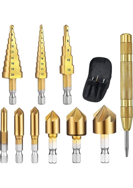 10 Adet Kademeli Matkap Ucu Seti 1/4 Inç Altıgen Saplı 5 Kanallı Havşa Matkap Ucu Seti Otomatik Merkez Delgi ile (Yurt Dışından)