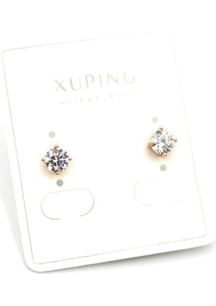 Orta Boy Tek Taş Küpe - Altın