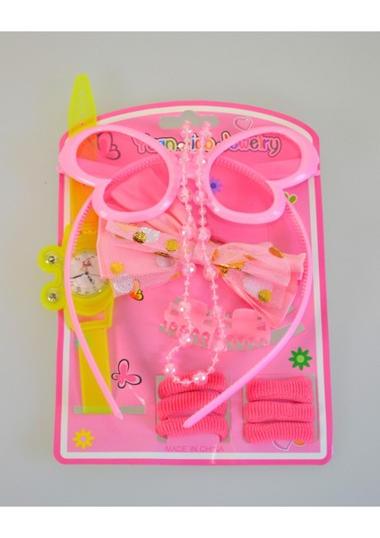 Kız Çocukları Için Aksesuar Tam Seti | Gözlük + Saat + Toka + Kolye | Renkli ve Eğlenceli Hediye Seti