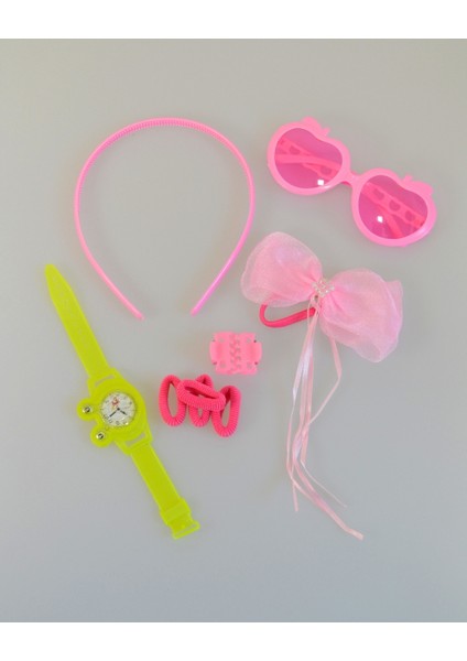 Kız Çocukları Için Aksesuar Tam Seti | Gözlük + Saat + Toka + Kolye | Renkli ve Eğlenceli Hediye Seti fiyatları