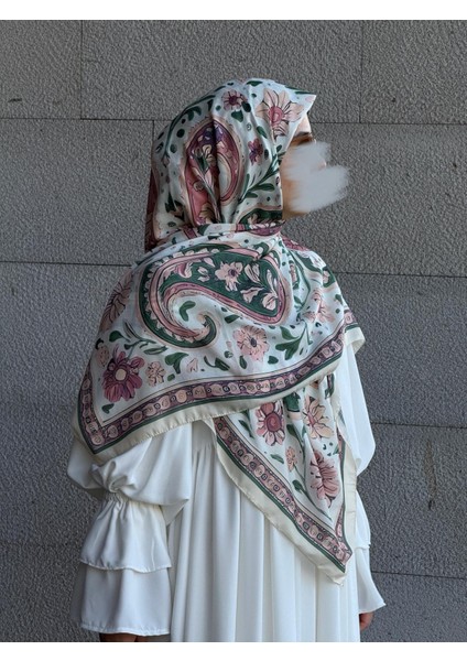 Pamuklu Flora Desen Eşarp-Krem
