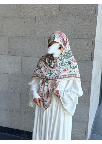 Pamuklu Flora Desen Eşarp-Krem modelleri