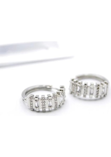 Taşlı Halka Küpe - Gümüş