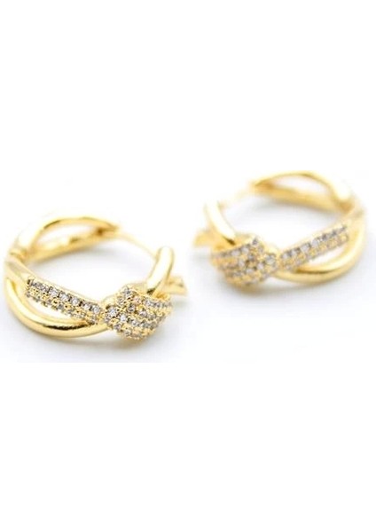 Taşlı Halka Küpe - Altın