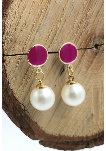 Incili Mor Renk Detaylı Sallantılı Küpe