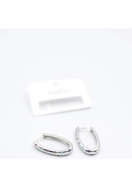 Oval Taşlı Küpe - Gümüş