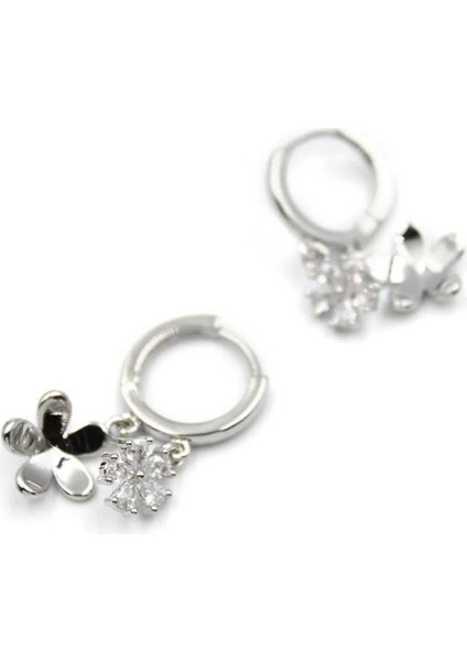 Zirkon Taşlı Çiçek Küpe - Gümüş