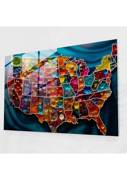 Amerika Birleşik Devletleri Cam Duvar Sanatı - Amerika Birleşik Devletleri Haritası Detaylı Desenler Soyut Cam Sanatı Duvar Dekorasyonu