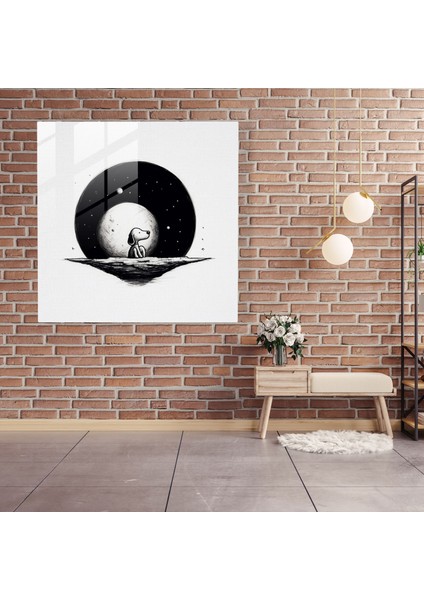 Snoopy Minimalist Siyah ve Beyaz Cam Tablo Duvar Sanatı - Ev Dekorasyonu Siyah ve Beyaz Eskiz modelleri