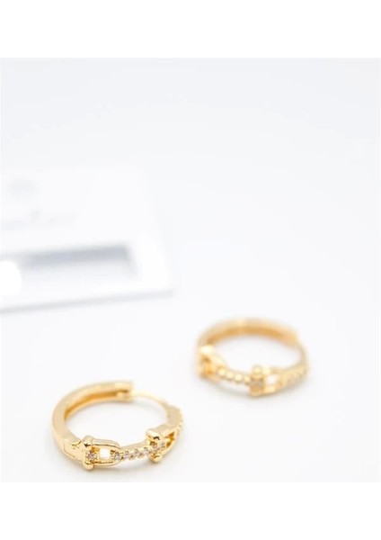 Taşlı Halka Küpe - Altın