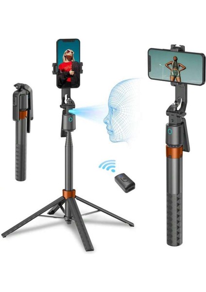 Aı Destekli Yüz Takipli Akıllı Gimbal – 360° Panoramik Çekim, Quadrapod Tripod, Ayrılabilir Telefon Tutucu, Uzaktan Kumandalı, Android & Ios Uyumlu | Y12