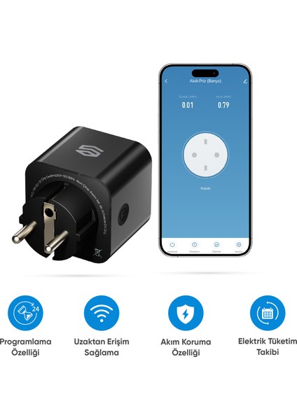 Akıllı Wi-Fi Priz Zaman Ayarlı, Akım Korumalı, Uzaktan Kontrol