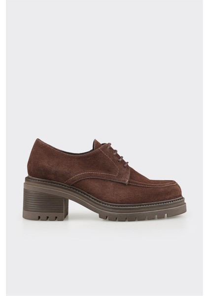 Kahve Deri Kadın Topuklu Ayakkabı