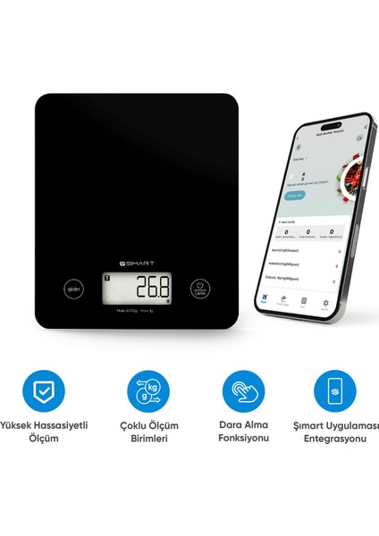 Akıllı Mutfak Terazisi Bluetooth Destekli Hassas Dijital Ölçüm