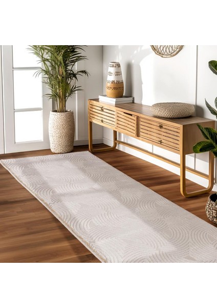 Kabartmalı Yumuşak Dalga Desenli Iskandinav Bohem Tarzı Halı Bej Tonlarında modelleri