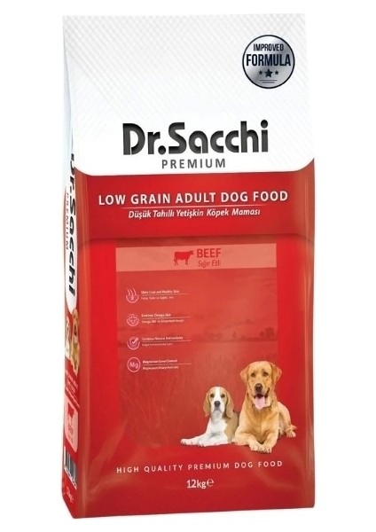 Dr.Sacchi Premium Sığır Etli Düşük Tahıllı Yetişkin Köpek Maması 12 kg