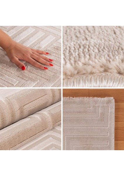 Kabartmalı Yumuşak Geometrik Desenli Iskandinav Bohem Tarzı Halı Bej Tonlarında fiyatları