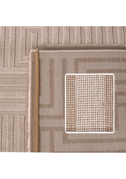 Kabartmalı Yumuşak Geometrik Desenli Iskandinav Bohem Tarzı Halı Bej Tonlarında fırsatları