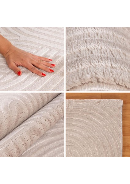 Kabartmalı Yumuşak Karo Desenli Iskandinav Bohem Tarzı Halı Bej Tonlarında fiyatları