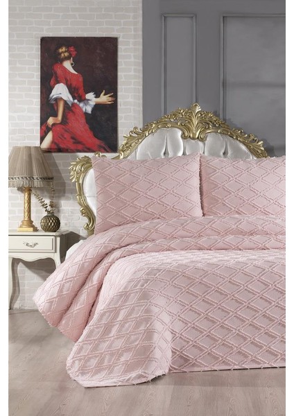 Vesya 3 Parça Çift Kişilik Pike Takımı Pudra