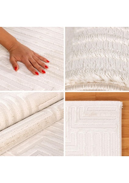 Kabartmalı Yumuşak Dalga Desenli Iskandinav Bohem Tarzı Halı Krem Tonlarında fiyatları