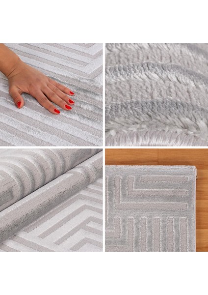 Kabartmalı Yumuşak Geometrik Desenli Iskandinav Bohem Tarzı Halı Gümüş Tonlarında fiyatları