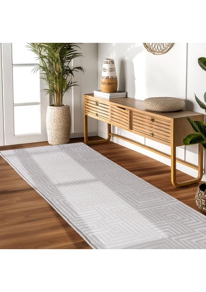 Kabartmalı Yumuşak Geometrik Desenli Iskandinav Bohem Tarzı Halı Gümüş Tonlarında modelleri