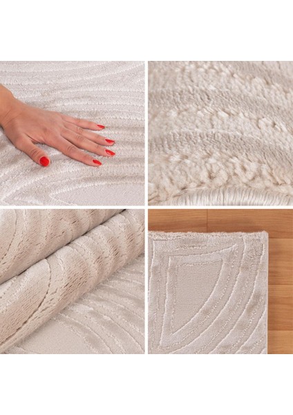 Kabartmalı Yumuşak Dalga Desenli Iskandinav Bohem Tarzı Halı Bej Tonlarında fiyatları