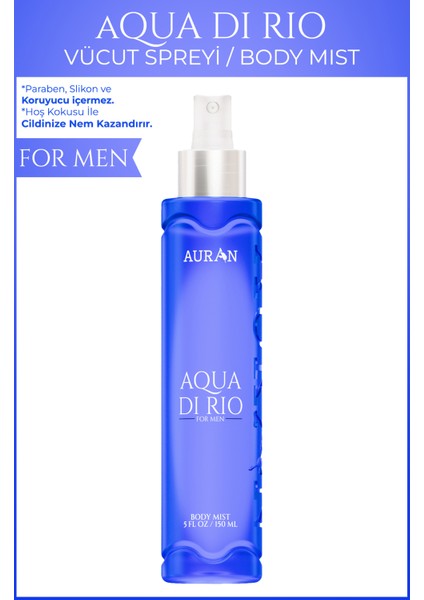 Aqua Di Rio Parfümlü Erkek Vücut Spreyi Ferahlatıcı ve Etkileyici Vücut Misti Body Mist Spray 150ML