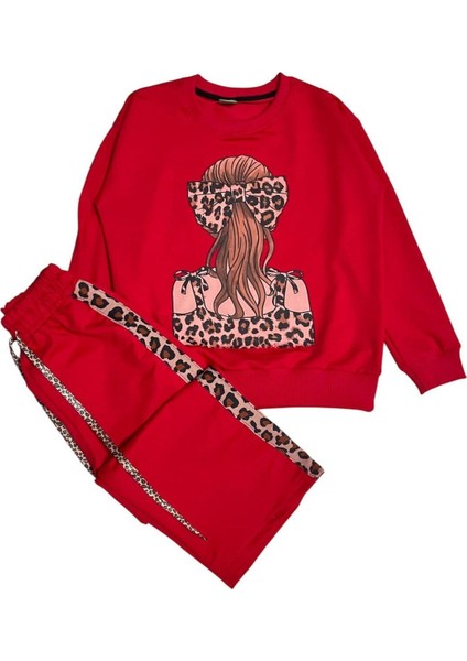 Kız Çocuk Pamuklu Kırmızı Kız Toka Desenli Uzun Kollu Bol Paça Eşofman Takımı fiyatları