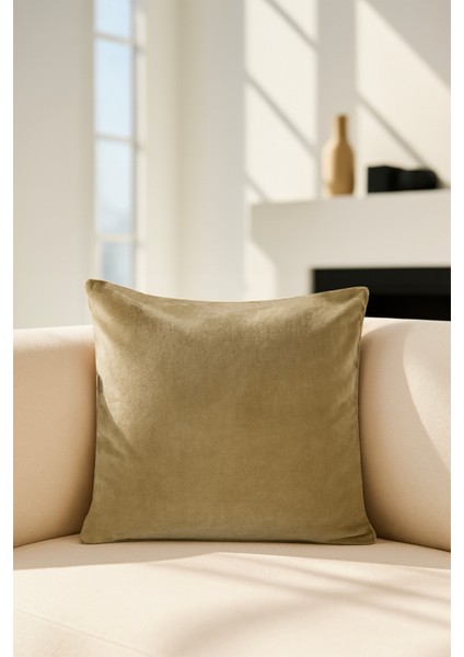 Düz Kadife Kırlent Kılıfı Bej 50X50