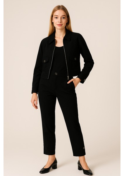 Kadın Siyah Fermuarlı Takım – Modern ve Şık Kombin indirimleri