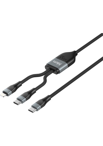 DUO POWER 100W Çift Uçlu, Type-C To Lightning + Type-C Şarj Kablosu, Örgü Tasarım, 1.2 Metre, Siyah fırsatları