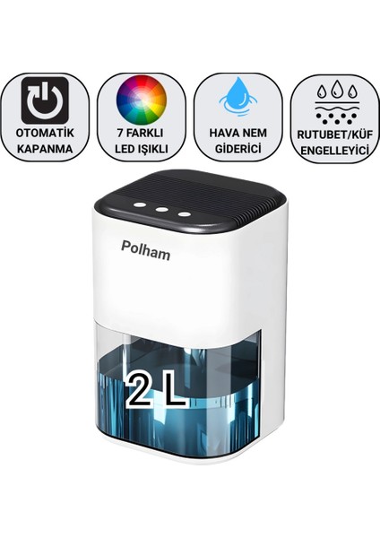 Otomatik 2 Litre Banyo,mutfak, Çamaşır Odası Için Nem Alma Cihazı, Rutubet, Küf ve Nem Engelleyici