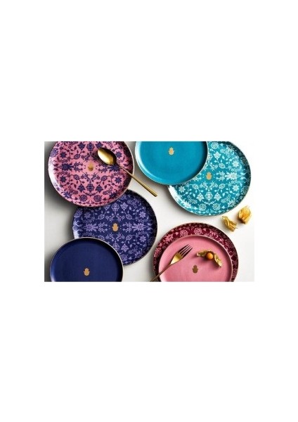 Glamorous Porselen Yemek Takımı 8 Parça 8 Kişilik Çok Renkli Yuvarlak Desenli