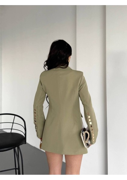 Trend Kadın Gold Çıt Çıt Detaylı Tasarım Uzun Blazer Ceket indirimleri