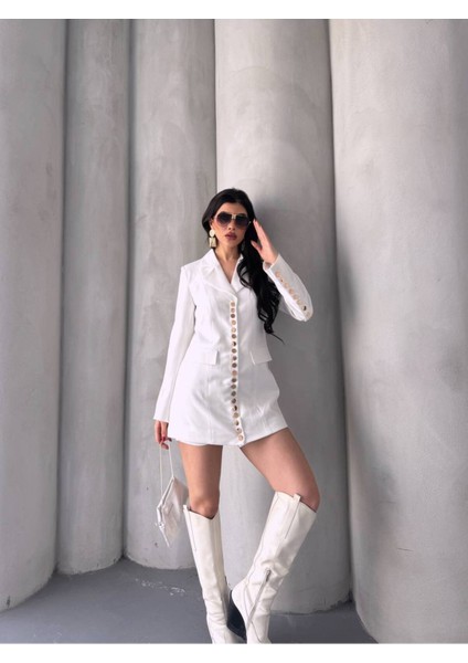 Trend Kadın Gold Çıt Çıt Detaylı Tasarım Uzun Blazer Ceket modelleri