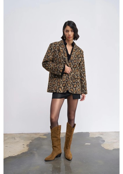 Leopar Desenli Kaşe Blazer Ceket indirimleri