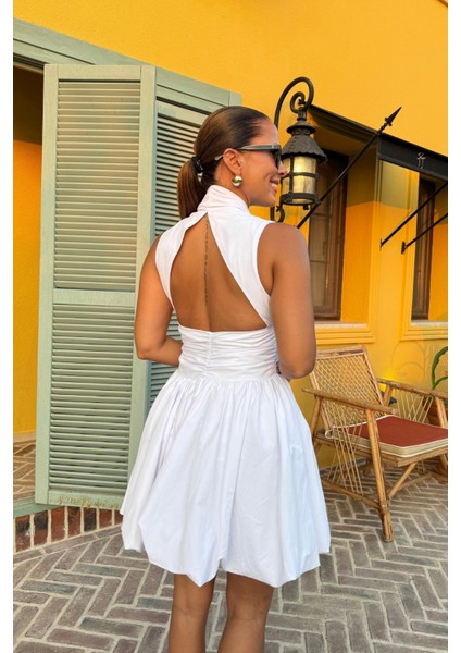 Beyaz Gold Düğme Detay Mini Elbise indirimleri