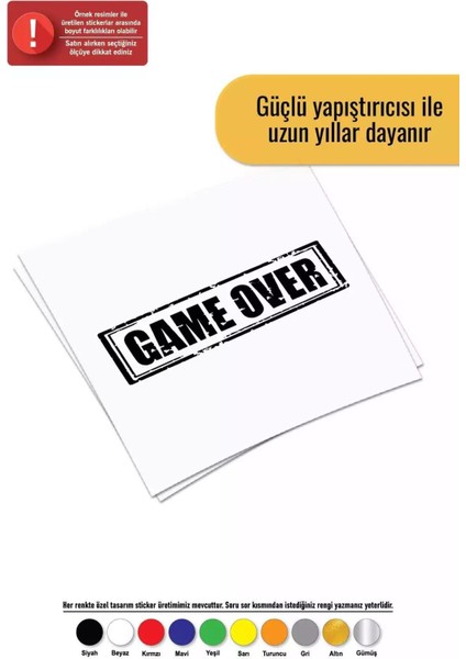 Game Over Sticker Oto Motor Laptop Duvar Folyo Sticker 10 x 4 cm