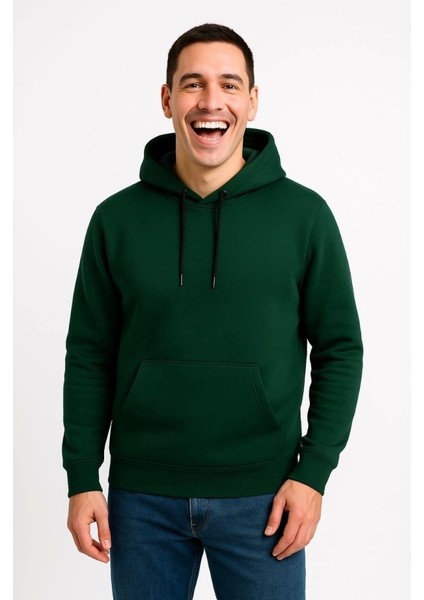 Erkek Üç Iplik Kapüşonlu Kanguru Cepli Sweatshirt Hoodie - Haki fırsatları