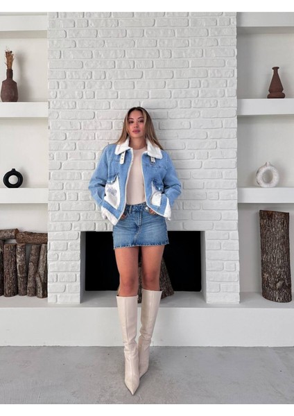 Kadın Kemer Detaylı Kürklü Kot Mont fiyatları