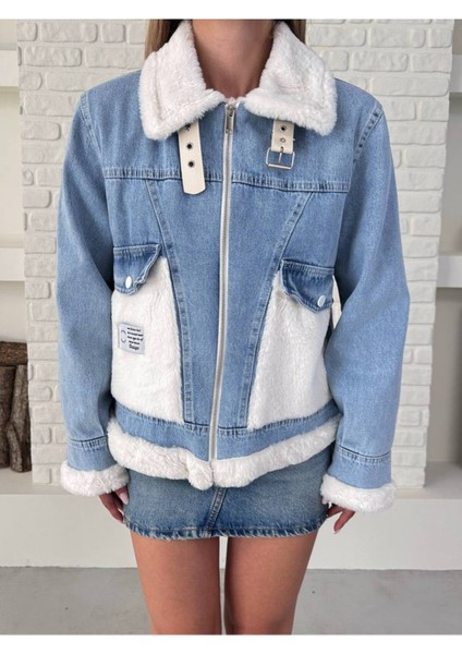 Kadın Kemer Detaylı Kürklü Kot Mont modelleri