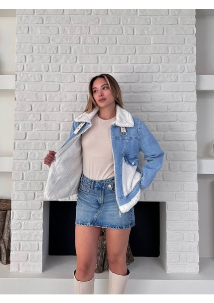 Kadın Kemer Detaylı Kürklü Kot Mont indirimleri