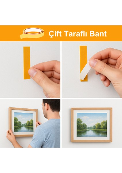 Çift Taraflı Bant 35MM Dayanıklı Süper Yapışkanlı Tablo Asma Halı Sabitleme Montaj Bantı 25 Metre modelleri