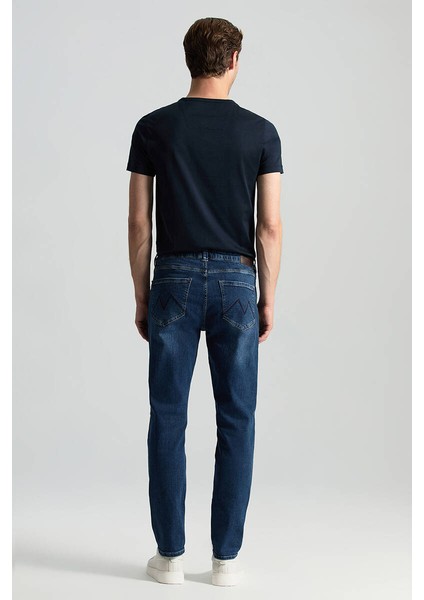 Slim Fit Lacivert Taşlanmış Denim Pantolon fırsatları