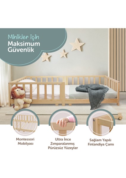 KCB351 Doğal Ahşap Montessori Yer Yatağı – 90X190 Cm’den 90X200 Cm’ye Dönüştürülebilir Masif Ahşap Karyola